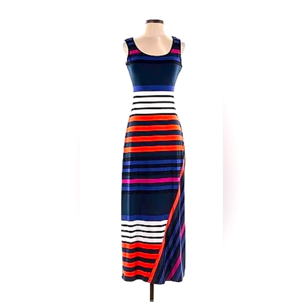 Calvin Klein Sleeveless Maxi Dress Blue and Orange Stripped Size Large